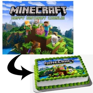 PERSONALISIERTER Minecraft ESSBARER A4 Glasur Blatt Geburtstag Tortenaufleger - Bild 1 von 6