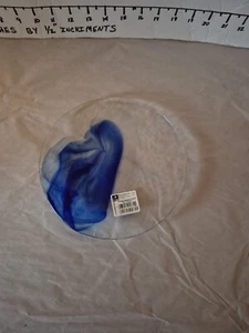 Bormioli Rocco ~ Plato de ensalada de vidrio transparente remolino azul cobalto Murano 7,5"" ~Nuevo ~ - Imagen 1 de 5