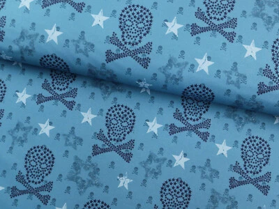 SOFTSHELL Stoff Outdoor winddicht Totenköpfe Sterne auf RAUCHBLAU EUR 15,98/m - Bild 1 von 3
