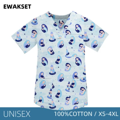 New Nurse Medical Scrub Uniform Hospital Surgical Sets Cotton Tops Elastic Pants - Image 1 of 4