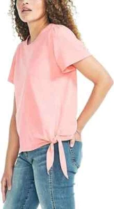 NWT Nautica Womens Short Sleeve Slub Keyhole Neck T-Shirt Pink Size XL $45 Z946 - Picture 1 of 3