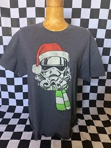 STAR WARS Christmas STORM TROOPER Santa GRAY T-Shirt Winter Scarf Mens Sz L - Picture 1 of 8