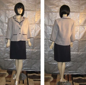SAG HARBOR Woman Teen 2pc dress business suit b+w check jacket + skirt Petite L - Picture 1 of 6