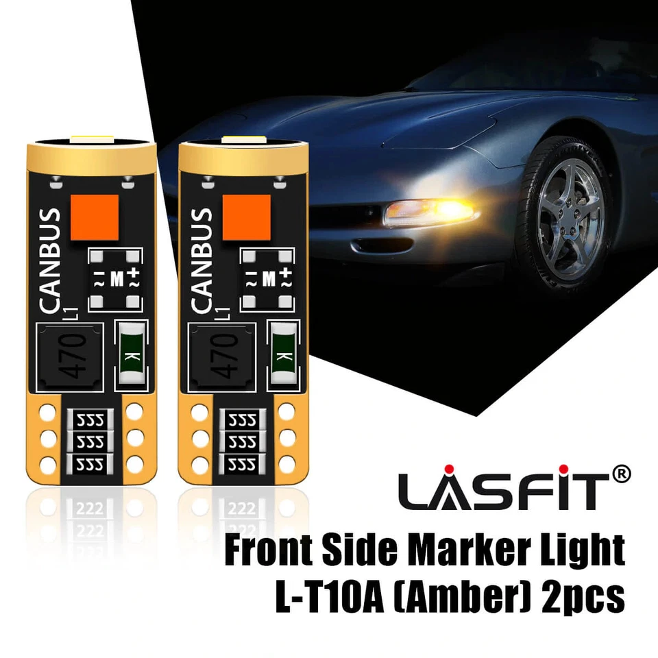 T10 194 168 LED Front Sidemarker Lights Bulbs Lamps for Chevrolet Corvette Amber — 第 1/4 张图片