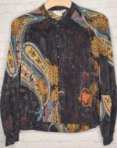 Vintage Monsoon Silk Abstract Floral Buttoned Popover Blouse Womens Size 6 - Picture 1 of 12