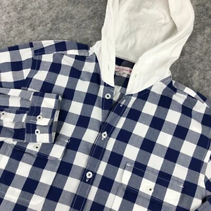 Arnold Palmer Mens Button Up Shirt Small Blue White Checked Hooded Long Sleeve - Picture 1 of 14