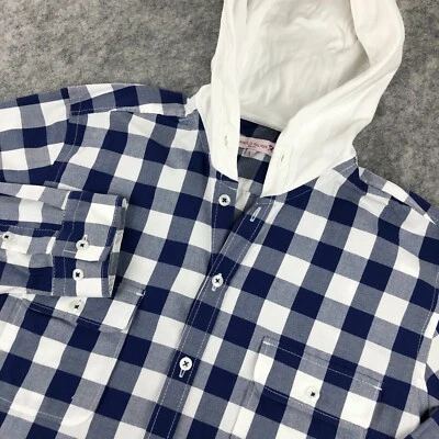 Arnold Palmer 男式纽扣衬衫小号蓝色格子修身连帽长袖 — 第 1/4 张图片