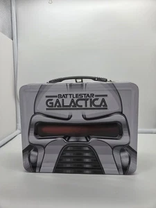 TIN TOTE LUNCH BOX METAL CONTAINER SCHOOL BATTLESTAR GALACTICA CYLON FACE - Picture 1 of 9