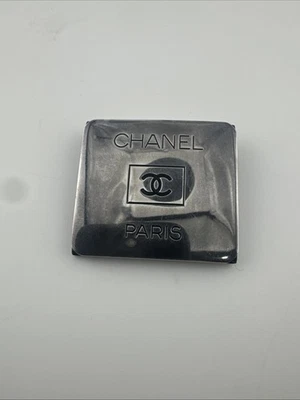 Chanel Brooch Cocomark Square Plate Silver PARIS Black Logo 4cm wide × 3.6cm S01 - Image 1 of 4