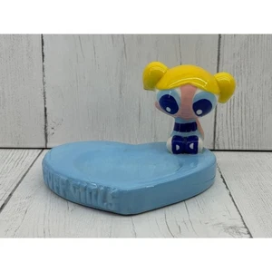 Jabonera azul Powerpuff Girls burbujas cerámica de colección 2001 corazón rubio dibujos animados - Imagen 1 de 9