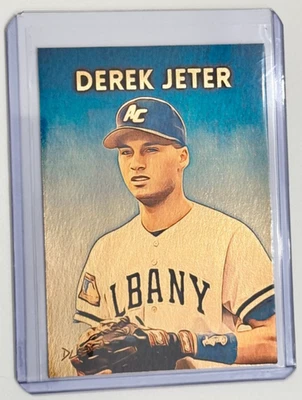 Cartão comercial Derek Jeter folheado a ouro assinado pelo artista "Albany Colonie Yankees" 1/1 - Imagem 1 de 2