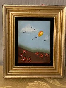 Emaille auf Kupfer Kunst Gemälde Ballon Künstler signiert J.Appel 6 5/8 x 5 5/8" Rahmen - Bild 1 von 4