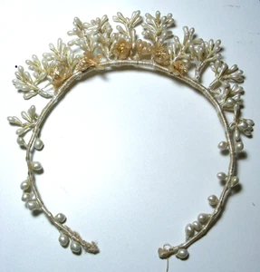 Vintage 1950's? Ivory Wax Bead Wedding Bridal Tiara/Headdress/Headband/Crown - Picture 1 of 12