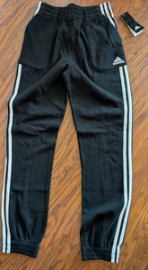 Boy's Adidas Size Large 14/16 Black White Three Stripe Active Joggers Pants New - Picture 1 of 5