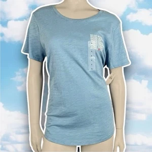 NWT Old Navy Everywear Slub Graphic Tee Sz L Blue More Good Things Positivity - Picture 1 of 7