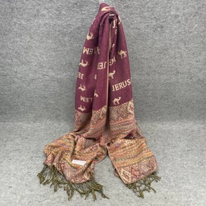 JERUSALEM Scarf ~ Israeli ~ Holy Land Scarf 100% Cashmere Burgundy Camel Soft - Picture 1 of 4