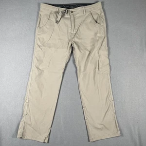 prAna Pants Mens 36x30 Khaki Breathe Nylon Stretch Cargo Outdoor Hiking Snap Leg - Picture 1 of 12