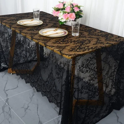 Black Lace Tablecloth Rectangular 60x120 Lace Table Cloths Rectangle Scallope... - Image 1 of 4