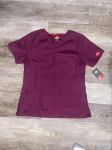Dickies EDS Women’s Scrub Top Size Medium Short Sleeves Wine Colored NWT - Picture 1 of 10