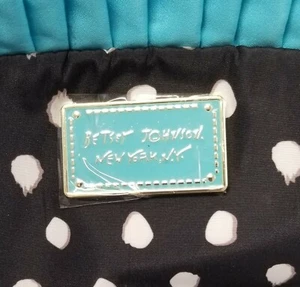 Betsey Johnson Black Pokadot Blue Ruffle Trim Handbag Clutch Makeup Bag - Picture 1 of 12