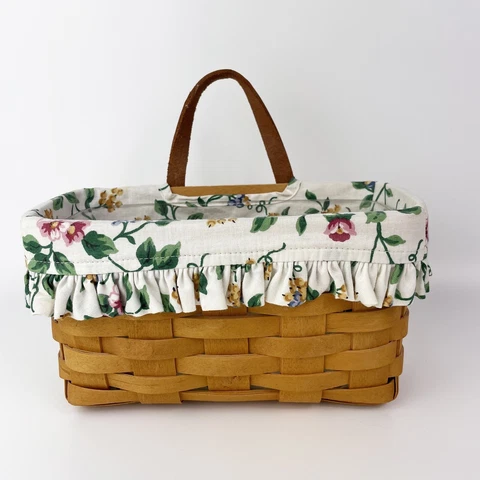 Longaberger Medium Key Mail Hanging Basket W/ Protector & Floral Liner Signed Cover