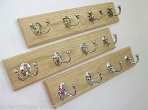9 sizes SOLID OAK HANDMADE WOODEN COAT RACK BOARD HANGER HANGING PEGS RAIL 116 - Picture 1 of 5