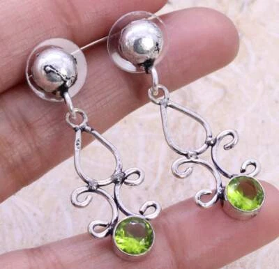 Pendientes/peridoto enchapados en plata 925 hechos a mano de 1,6" étnicos Foto 1 de 3