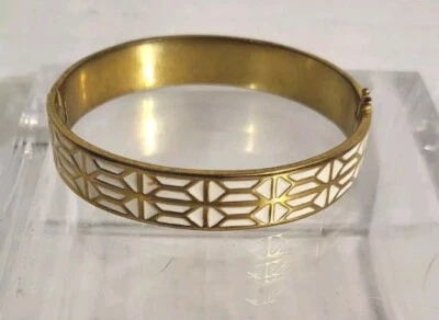 Stella & Dot Breeze Block White/Cream Enamel Bracelet Gold Tone - Image 1 of 4