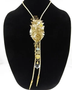 Handmade Signed 3D Bolo Tie Necklace Aurora Borealis AB Beaded White Gold Fish? - Picture 1 of 8