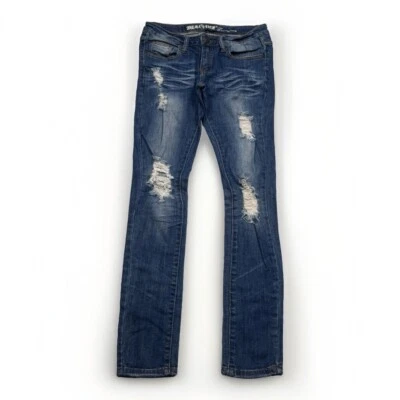 Machine Skinny Jeans 5/28 Distressed Stretch Blue Denim Juniors Measure 28x29.5 - Image 1 of 4