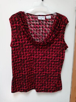 Kathy Ireland Womens Top Size Medium Red Black Printed Drape Neck Sleeveless  - Image 1 of 3