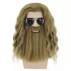 Long Curly Blonde Brown Mens Wigs With Mustache Halloween Cosplay Costume Par... - Picture 1 of 7