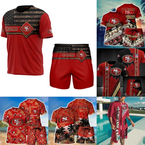 San Francisco 49ers Men's Wearss Set 2PCS Short Sleeve T-Shirts Beach Shorts Cover