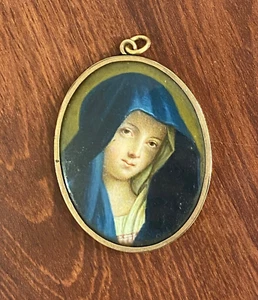 Antiguo colgante en miniatura de oro rosa de 12 quilates del siglo XVIII, que representa a la joven dama en azul - Imagen 1 de 4