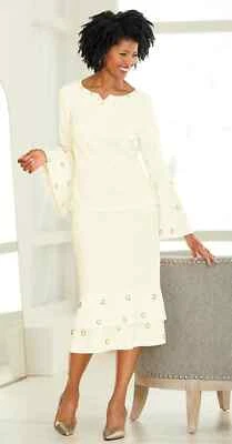 Talla 16 Ashro Marfil Blanco Formal Iglesia Boda Tessica Falda Conjunto Traje Foto 1 de 2