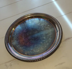 Wm Rogers 12" Round Silver Plate Serving Tray Platter Rope Edge Floral - Picture 1 of 5