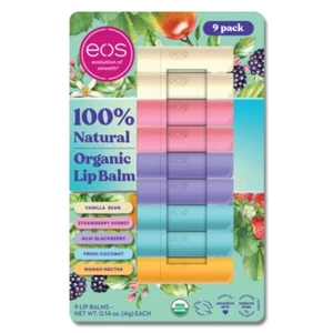 Bálsamo labial orgánico 100 % natural EOS, vainilla fresa acai coco mango, paquete de 9 - Imagen 1 de 2
