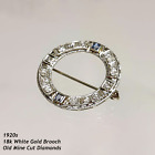Antique Old Mine Cut Diamonds 18K White Gold Brooch
