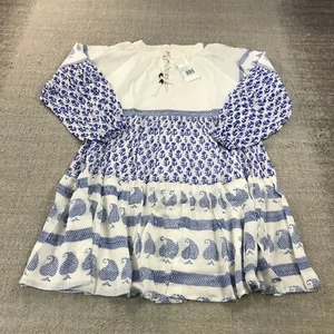 New Oliphant Dress Womens Small Ballon Sleeve Short Dress Floral 1116V Santorini - Picture 1 of 10