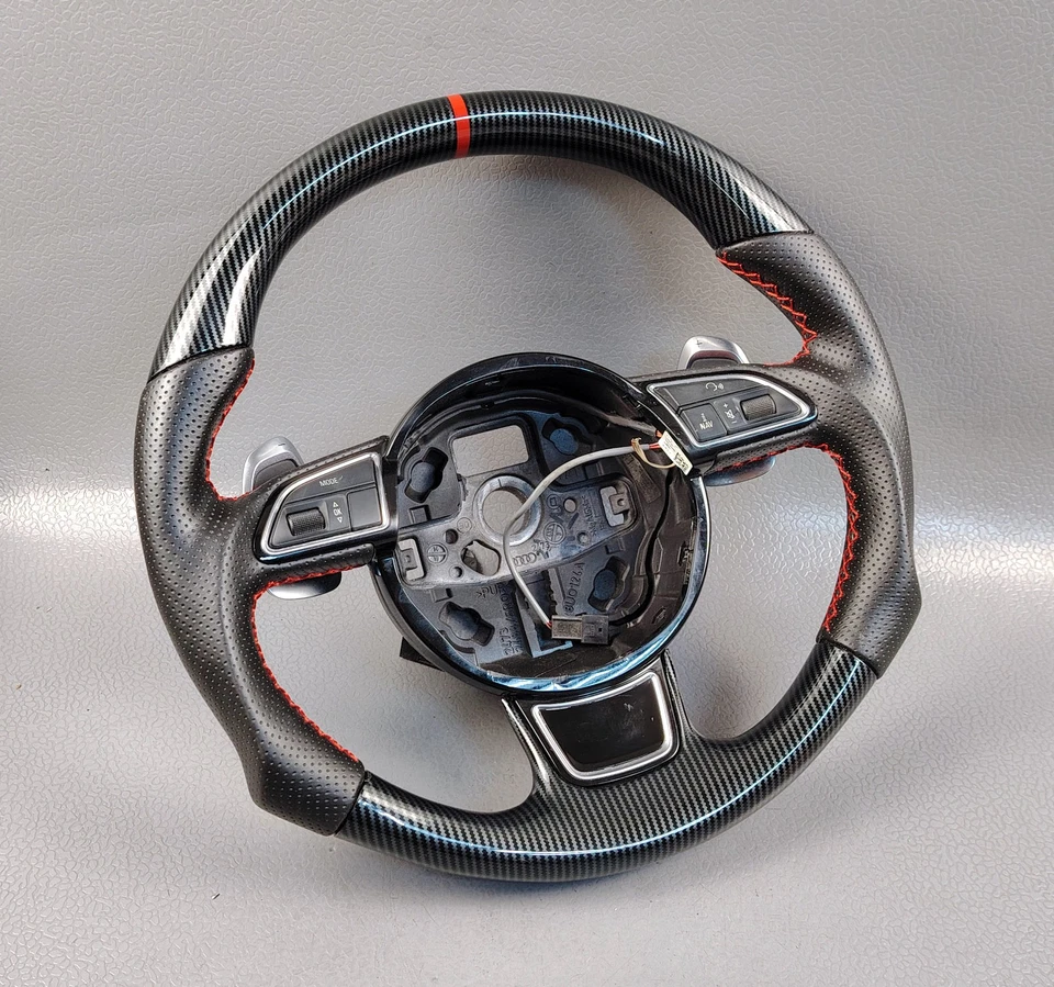 奥迪 A4 QUATTRO S4 2013 2016 HYDROPDIPPED RED STITCH MULTIMEDIA STEERING WHEEL — 第 1/4 张图片