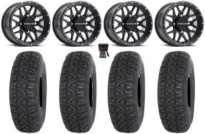 Raceline Krank 14" Wheels Bk +38mm 28" Chicane LT Tires Kawasaki Mule Pro FXT - Image 1 of 4