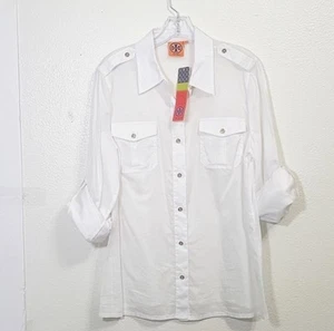 New, Tory Burch Brigitte white cotton button down blouse women's size 14 - Picture 1 of 11