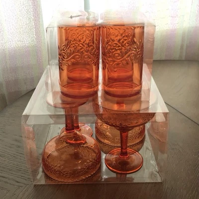 СОВЕРШЕННО НОВЫЙ ЛЕТО ОРАНЖЕВЫЙ MARGARITA ПЛАСТИКОВЫЕ СТАКАНЫ И ЧАЙНЫЕ СТАКАНЫ НАБОР ИЗ 4 EA НОВЫЙ С ЯРЛЫКАМИ - Изображение 1 из 4