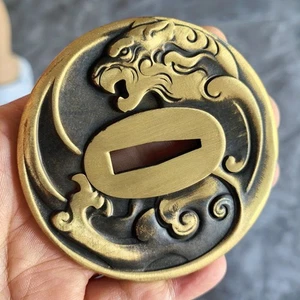 Japanese Copper Brass Carved Tsuba Guard For Sword Samurai Katana HandGuard - Bild 1 von 14