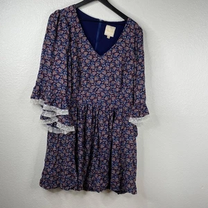 ModCloth Dress Through The Bluebells Paisley Bell Sleeves Blue Sz 2X Boho Hippie - Picture 1 of 11