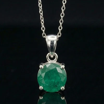 Collar colgante redondo de plata de ley 925 facetado verde esmeralda piedras preciosas regalo Foto 1 de 4