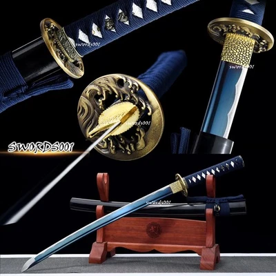 Elegante Espada Wakizashi Samurai Japonesa Forjada a Mano Hoja Azul Acero al Carbono Foto 1 de 4