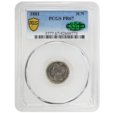 1881 3CN Three Cent Nickel, PCGS PF67 CAC Rare Coin - Image 1 of 4