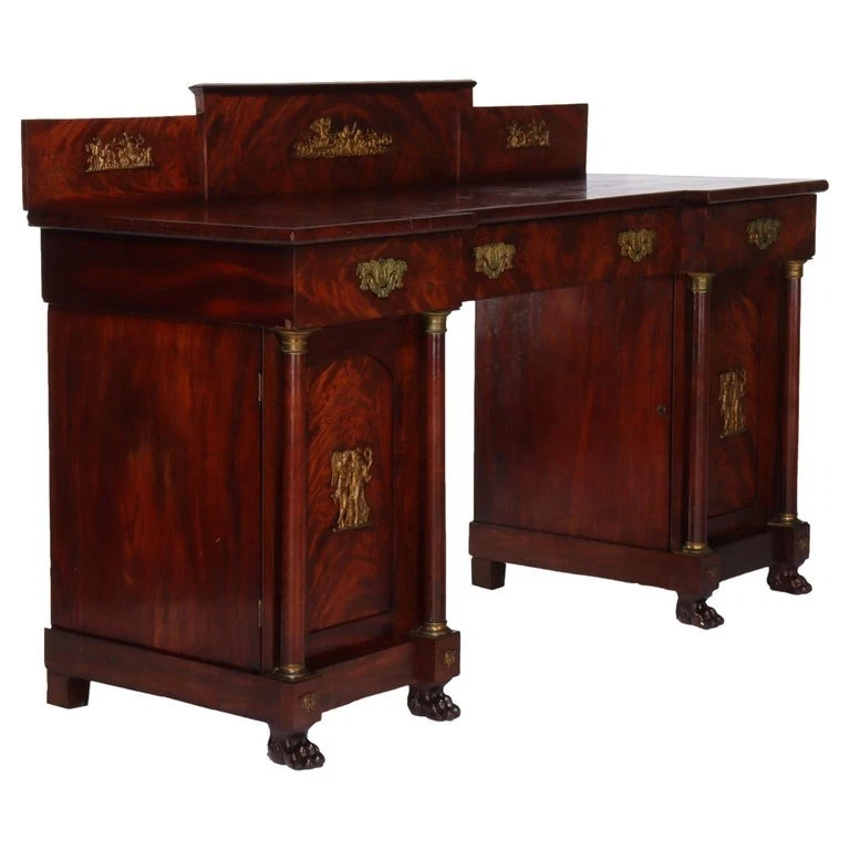 Antique Boston Period Napoleonic Flame Mahogany Double Pedestal Sideboard c1820 - Image 1 of 4