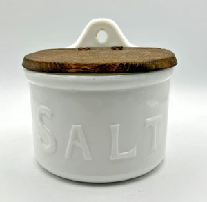 Vintage Salzdose Milchglas mit Holzdeckel Jeanette Glass Company - Bild 1 von 7
